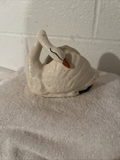 Vintage Swan Jewelry White Iridescent Bowl/Planter/Trinket dish Made in Japan picture
