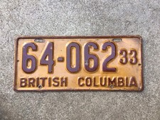 1933 - BRITISH COLUMBIA - CANADA - LICENSE PLATE picture