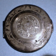 Vtg Sterling Silver Makeup Compact Ornate Case Mirror Powder Puff Mexican Aztec picture