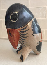 VTG MEXICAN FOLK ART HANDPAINTED BURNISHED PELICAN FIGURINE TONALA JALISCO 5.75