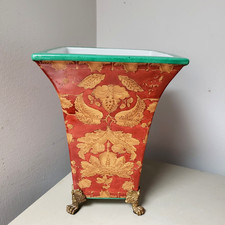VTG~Wong Lee 1895 cachepot porcelain~butterfly clawfeet,chinoiserie planter vase picture