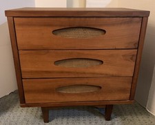 Vintage Real Mccoy Table W/ 3 - Drawer MCM Fine Brown Finish Solid Wood 1960's picture