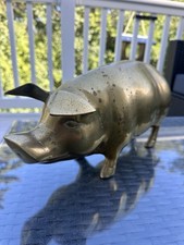 Vintage LARGE Brass Pig Piggy Coin Bank Solid Heavy 15” By 7” picture