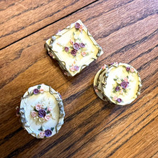 Set of 3 Floral Trinket Boxes w/ Rose Decoration & Ornate Lids picture