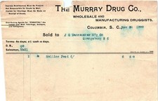 1898 Murray Drug Co. SC billhead - Mellins Food picture