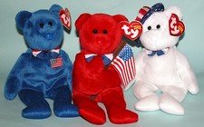 TY, Patriotic Beanie bears, 3 pc. set John, Thomas, Benjamin, Red, white & blue picture