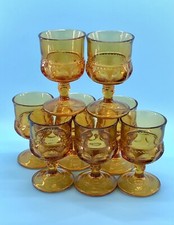 Vintage (8) Indiana Kings Crown Thumbprint Amber Stemmed Wine Glasses - Goblets picture