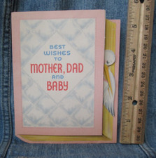 BABY STORK BOOK Vintage Newborn Greeting Card 1950's OLA-6 picture