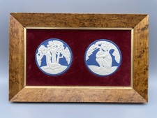 Wedgwood Anna Zinkeisen Blue Jasperware Framed Round Plaques Adam & Eve vintage  picture