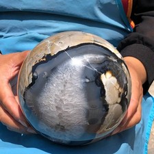 7.63LB RARE Natura brown Volcanic Rock agate Sphere Quartz Crystal Healing picture