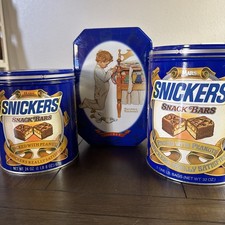 VTG 1984/1986/2003 Snickers Snack Bars Mars Metal Tin Can Decor Storage Staging picture