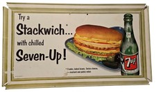 Vintage 1953 7-Up Cardboard Sign Stackwich Soda Advertising 50s Diner Poster 7up picture