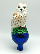 2019 Old World Christmas Blown Glass Snowy Owl Tree Topper w/ Original Box picture
