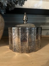 Vtg Godinger Engraved 1991 Silver Plate Trinket Jar Lidded Box Red Velvet Liner picture