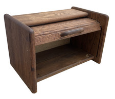 Vintage Rustic Wood Roll-Top Bread Box Tambour Door 16 x 10 x 10 in Farmhouse picture