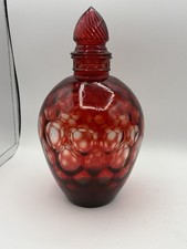 Vintage Wheaton Ruby Red Honeycomb Optical Decanter Bottle w/ Stopper 10” E143 picture