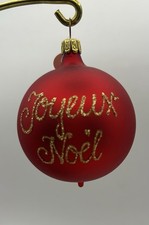 Joyeux Noel Red Satin Blown Glass Glitter Ornament Hausdorfer’s Germany 2.75” picture