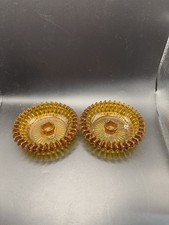 2 Vtg Amber Indiana Glass Diamond Point Ashtray Candle Holder Cigar Cigarette picture