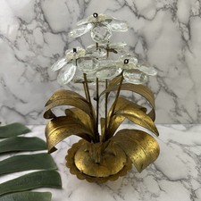 Vintage Gilt Crystal Tole Flowers Floral Arrangement Sculpture Italy Gold Metal picture