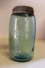 Antique Mason’s Patent Nov 30 1858 Aqua Quart Jar Zinc Ball Lid picture