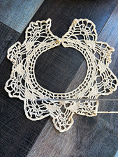 Hand Crochet Lace Detachable Collar Ivory Pearl Button Victorian Style picture
