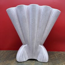 VTG MCM Brush McCoy Large Gladiola Pink Speckled Fan Art Deco Vase 12.5”X11.5” picture