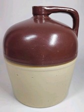 Vintage Brown Beige Jug Stoneware Pottery Glazed Dome Top Farmhouse Decoration  picture