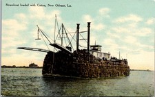 Steam Boat Load Cotton New Orleans Louisiana c1909 Postcard DB Antique picture