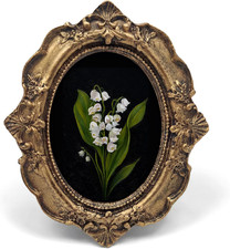 Vintage Flower Lily of the Valley Small Oval Picture Frame, Dark Academia Black picture