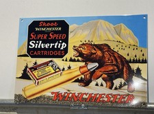 Vintage Style Bear Silvertip Winchester Hunting Cartridge Metal Quality Sign picture