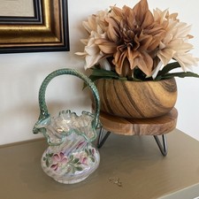 Fenton Glass 90th Anniversary Spiral French Opalescent Hand Painted Basket picture