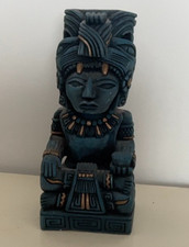 Interesting Carved Stone S. American God Figurine. Blue & Gold. 9