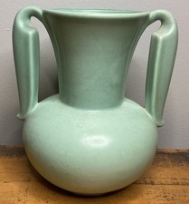 Vintage Stangl Pottery Matte Blue/Green Double-Handled Art Deco Vase #3103 picture