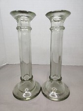 Glass Tall Taper Candleholders Pair of 2 Clear Molded Candlesticks picture