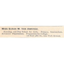 Mrs. Susan M. Van Amringe Girls School East 38th St NY 1892 Magazine Ad AK6-S6 picture