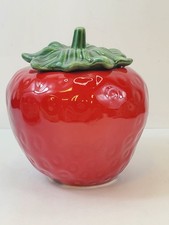 Vintage Ceramic Red Strawberry House of Webster Cookie Jar Canister Lid MCM  picture