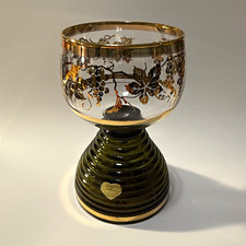 Reuge Swiss Musical Movement Glass Goblet Music Box, Gold Trim Grape Design picture