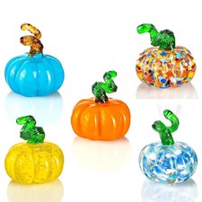 5pcs Blown Glass Pumpkin Figurines Collectibles, Small Crystal Glass Art Pump... picture