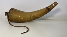 Vintage Faux Powder Horn Wood Carving - Folk Art Scrimshaw Style Scott - 9 Inch picture