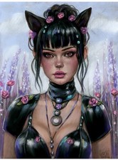 Catwoman: Selina Kyle - 7x10 Pastel Hand-Drawn Original Art by N Hrechanyk w/COA picture