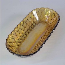 Vintage Marigold Carnival Glass Oval Diamond Pattern Bowl picture