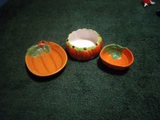Ceramic Pumpkin Bowls Lot Of 3 Different Very Unique Designs Decorative Rare picture
