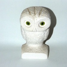 Vintage Greek Alabaster Plaster Owl Figurine Green Glass Eyes 6