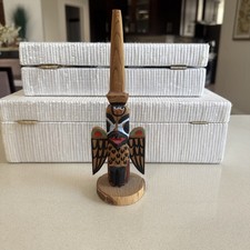 Vintage 70s Conrad Mather Alaska Native American Hand Carved Totem Ketchikan picture