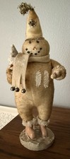 Primitive Cloth Snowman w/Snowman Head Christmas Folk Art 11.75” Tall picture