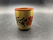 Vintage Khokhloma Hand Painted Wood Cup Made in USSR Russian Folk Art Gold 2.5