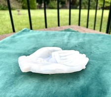 White Milk Glass Victorian Open Hands Soap Trinket Dish Vintage Avon Footed Tray picture