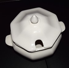 Vintage White Ceramic Soup Tureen Octagon Lid Covered Serving Bowl w Handles picture