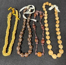 4 Mongo Shell Hawaiian Lei Necklace Accented w/ Kukui Nuts Luau picture