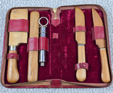 Vintage Sigemitu Japan 5 Piece Wood Handle Knife Set with Sheath in Case picture